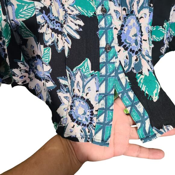 Free People Good Vibrations Blouse S Floral Oversized Boho Button Down Top - Picture 6 of 12